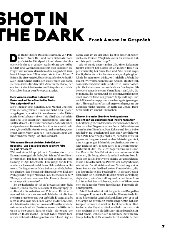 Text des Filmgespräches mit Frank Amann zum Film Shot in the Dark, Seite 1